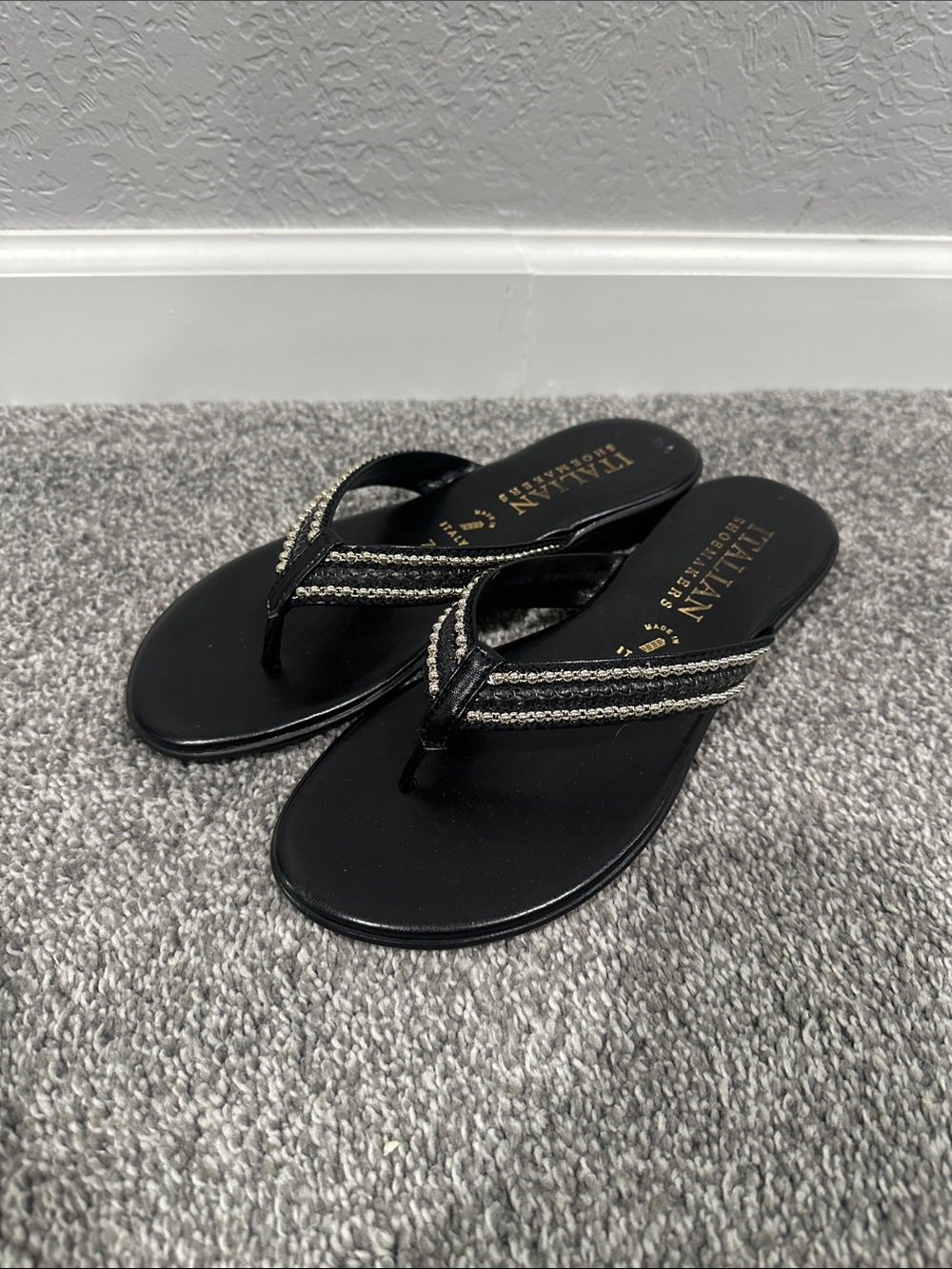 Italian Shoemakers Black Beaded Thong Sandals